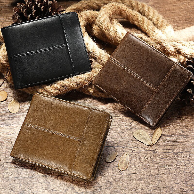 Men Genuine Leather Slim Wallet RFID Anti-theft Multi-card Slot Card Holder Coin Purse Clip Wallet